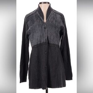 NWOT J.Jill Leather and Ribbed Knit Cardigan, Gray, Size XSP